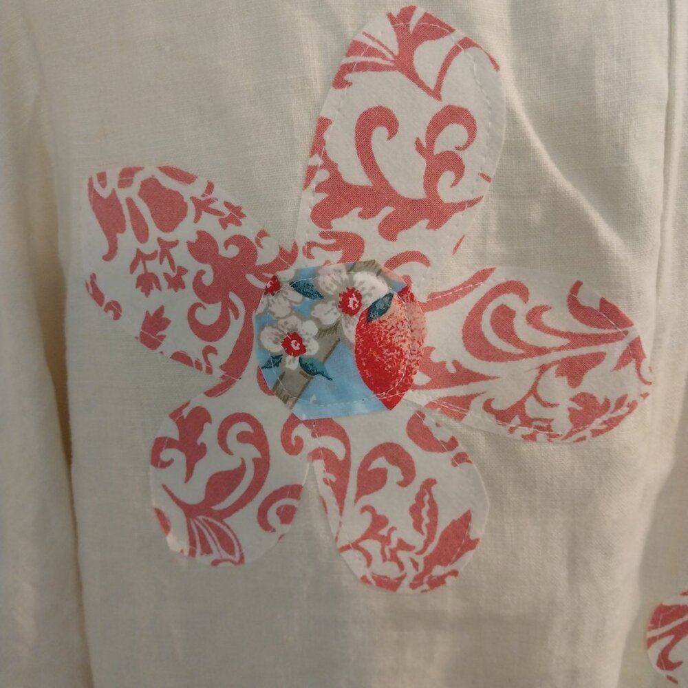3481 Size XL Long Duster Upcycled from Embroidered Linen /Cotton Tablecloths, . - Picture 13 of 14